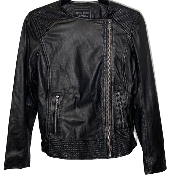 Lucky Brand Women's 100% Genuine Lamb Leather Moto Blazer Jacket Size Small - Picture 2 of 8